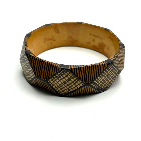 Artisan Handmade Wood Bangle Bracelet Signed Stripe Chaos 2016 Jewelry - Picture 4 of 7